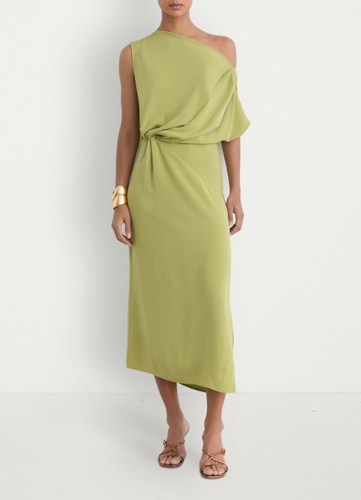 Reiss Beth midi off shoulder jurk met gedrapeerd detail - voorkant 3 mosgroen