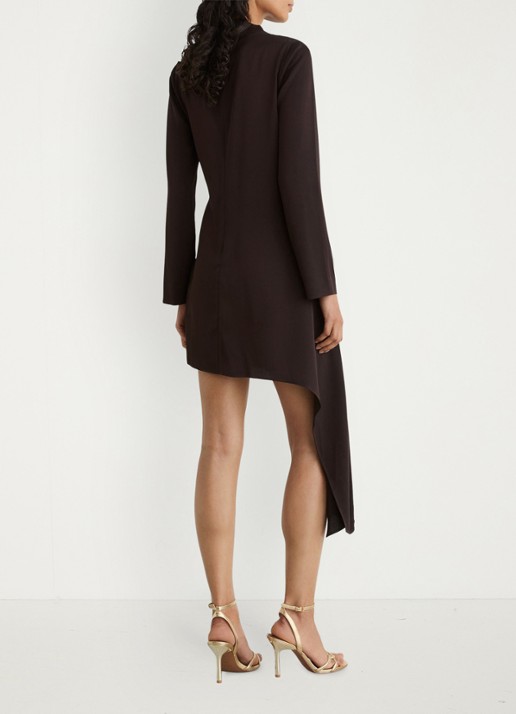 Reiss Bethany mini jurk met asymmetrische zoom - achterkant donkerbruin