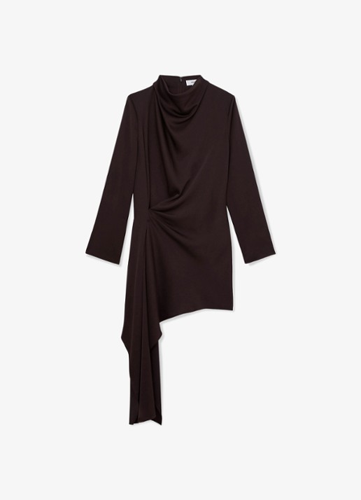 Reiss Bethany mini jurk met asymmetrische zoom - voorkant 2 donkerbruin