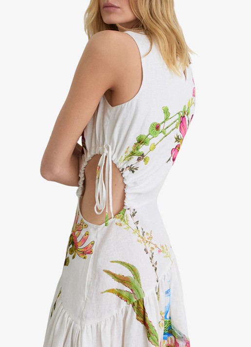 Reiss Bianca midi jurk van linnen met cut-out detail - detail 5 wit