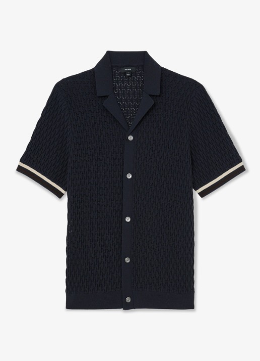 Reiss Bilsby overhemd met structuur - voorkant navy / blauw