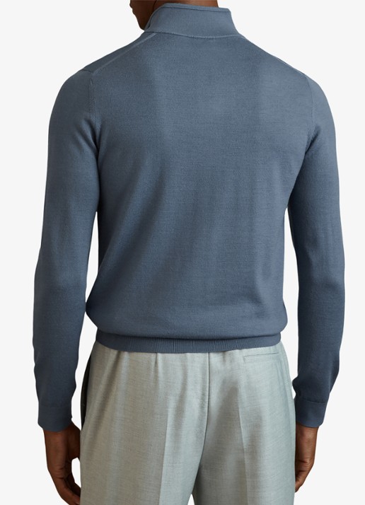 Reiss Blackhall fijgebreide trui in merino wolblend - achterkant airforce blue / blauw