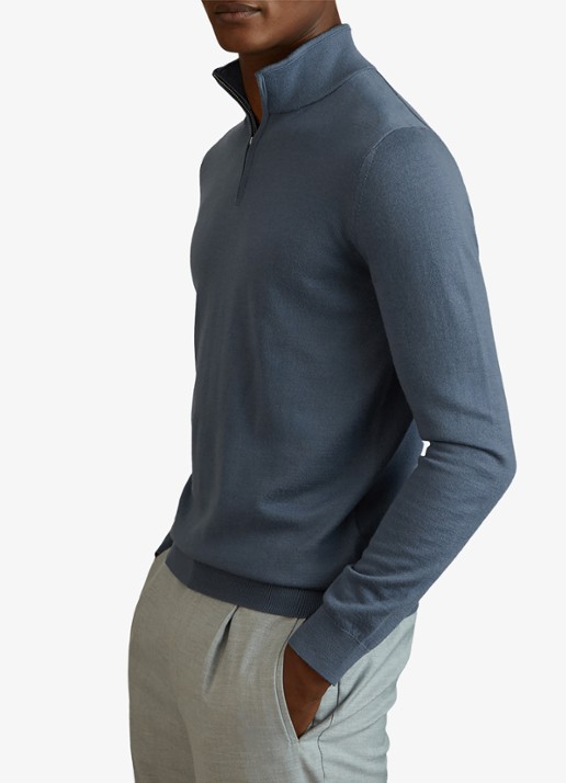 Reiss Blackhall fijgebreide trui in merino wolblend - detail 2 airforce blue / blauw