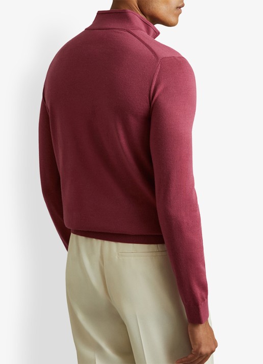 Reiss Blackhall fijgebreide trui in merino wolblend - achterkant donkerroze