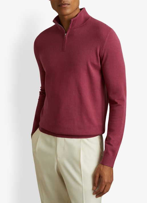 Reiss Blackhall fijgebreide trui in merino wolblend - detail 4 donkerroze