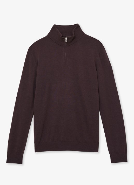 Reiss Blackhall fijgebreide trui in merino wolblend - voorkant 4 bordeauxrood