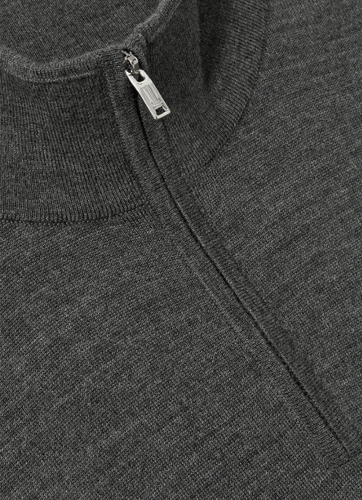 Reiss Blackhall fijngebreide pullover van merino wol met halve rits - detail 5 grijsmele