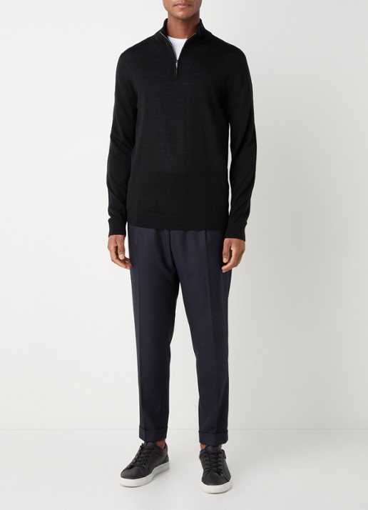 Reiss Blackhall fijngebreide pullover van wol met halve rits - voorkant 4 zwart