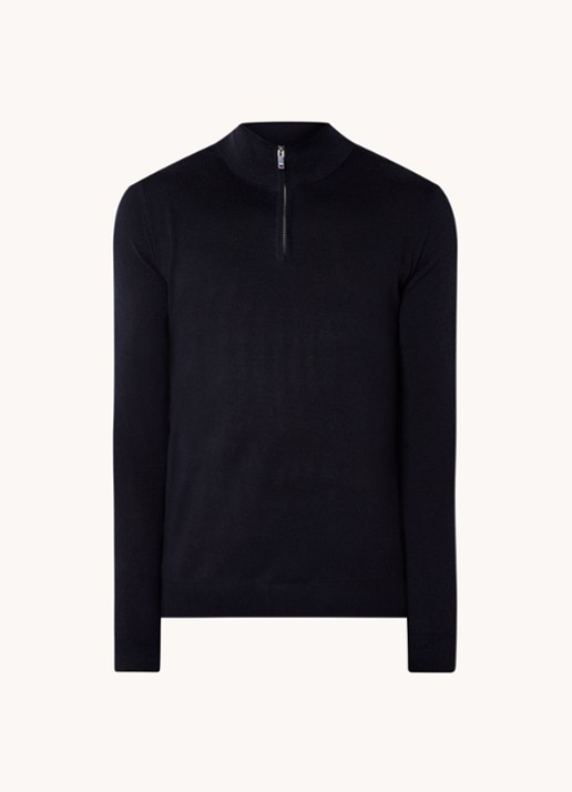 Reiss Blackhall fijngebreide pullover van wol met halve rits - voorkant 3 donkerblauw