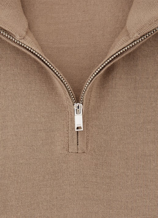 Reiss Blackhall fijngebreide trui van wol met halve rits  - detail 4 camel