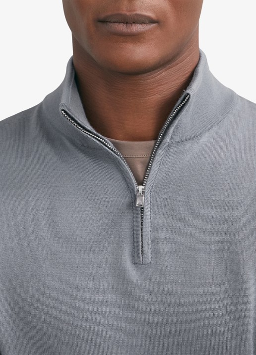 Reiss Blackhall fijngebreide trui van wol met halve rits  - detail 3 staalblauw