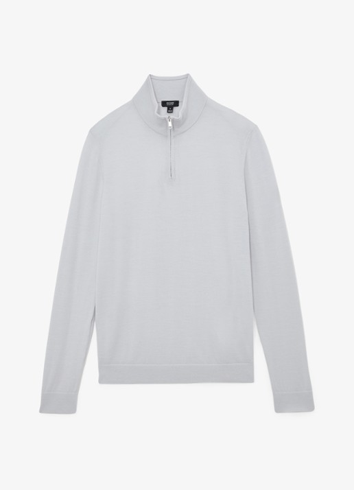 Reiss Blackhall schipperstrui van wol met halve rits  - voorkant 5 lichtblauw