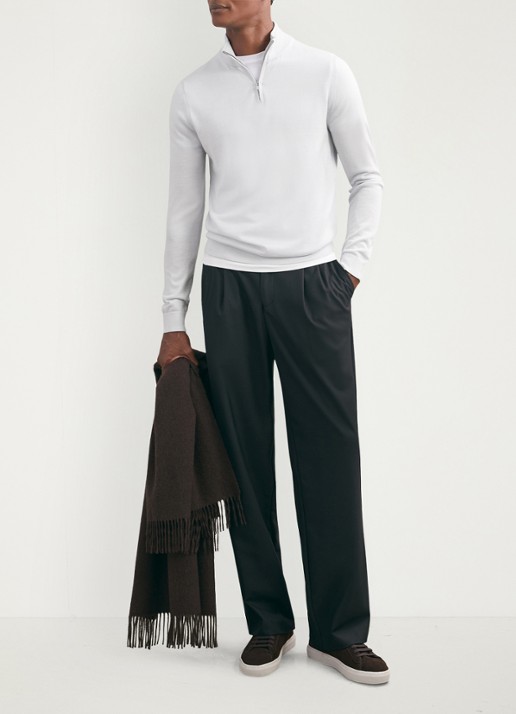 Reiss Blackhall schipperstrui van wol met halve rits  - voorkant 6 lichtblauw