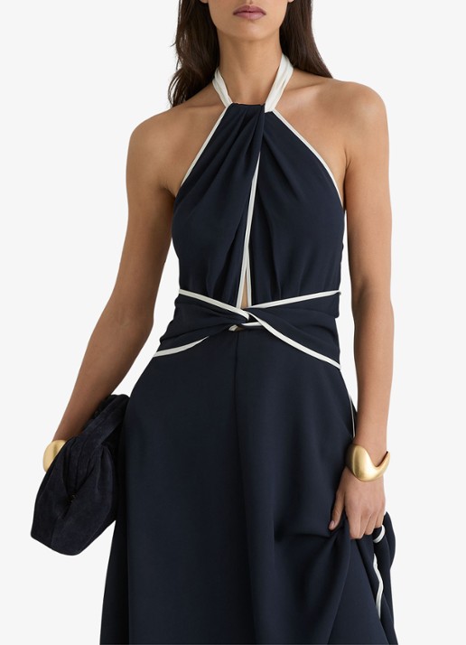 Reiss Blair midi jurk met steekzakken - detail 2 donkerblauw