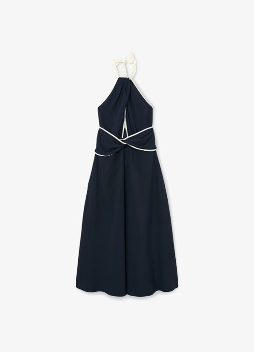 Reiss Blair midi jurk met steekzakken - voorkant 6 donkerblauw
