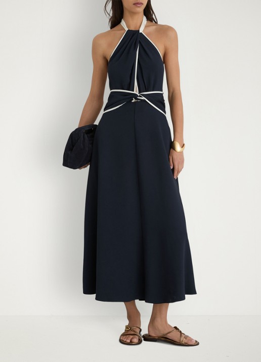 Reiss Blair midi jurk met steekzakken - voorkant 7 donkerblauw