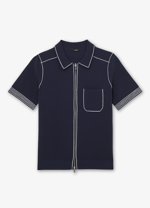 Reiss Blake regular fit overhemd met borstzak - voorkant donkerblauw
