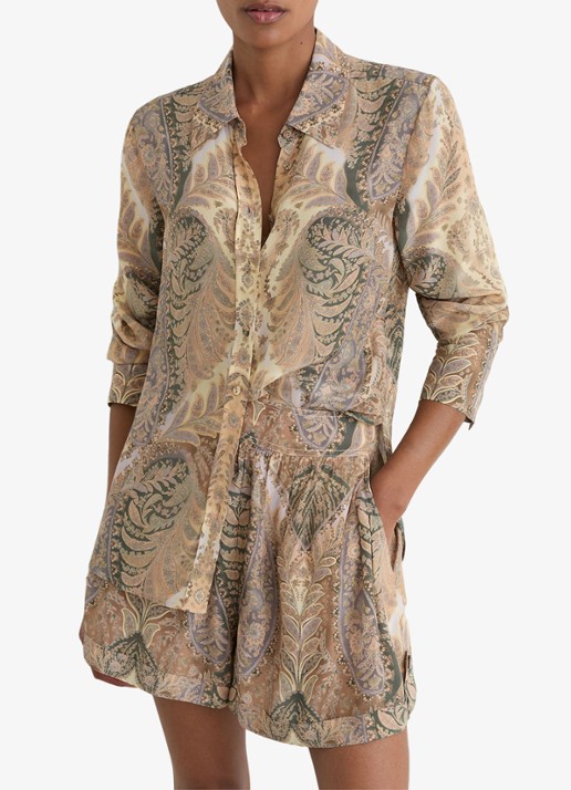 Reiss Blouse met jacquard dessin - detail zand