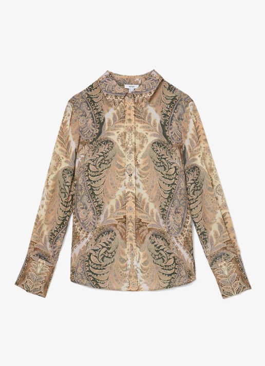 Reiss Blouse met jacquard dessin - voorkant 5 zand