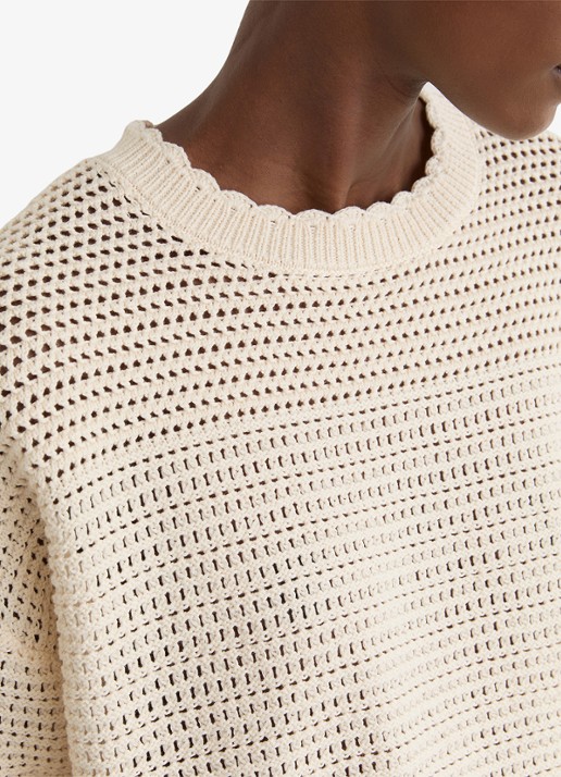 Reiss Bonnie grofgebreide trui met ronde hals - detail 4 creme