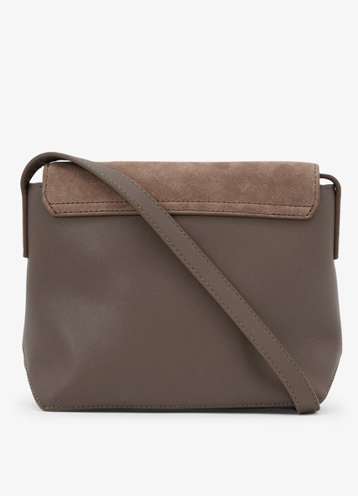 Reiss Brea crossbodytas van leer met suède details - achterkant donkerbruin
