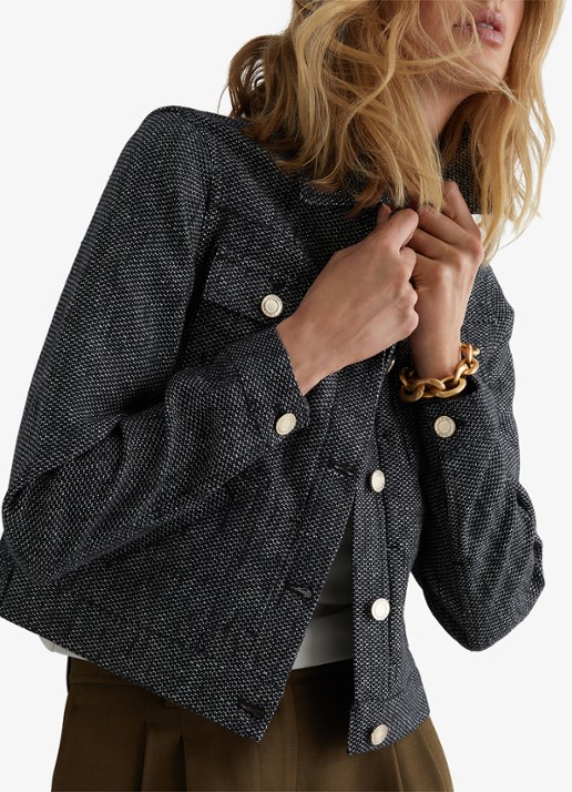 Reiss Bree jack in linnenblend - detail 5 donkerblauw