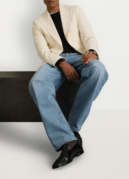 Reiss Broadway loose fit jeans met steekzakken - voorkant 2 denim