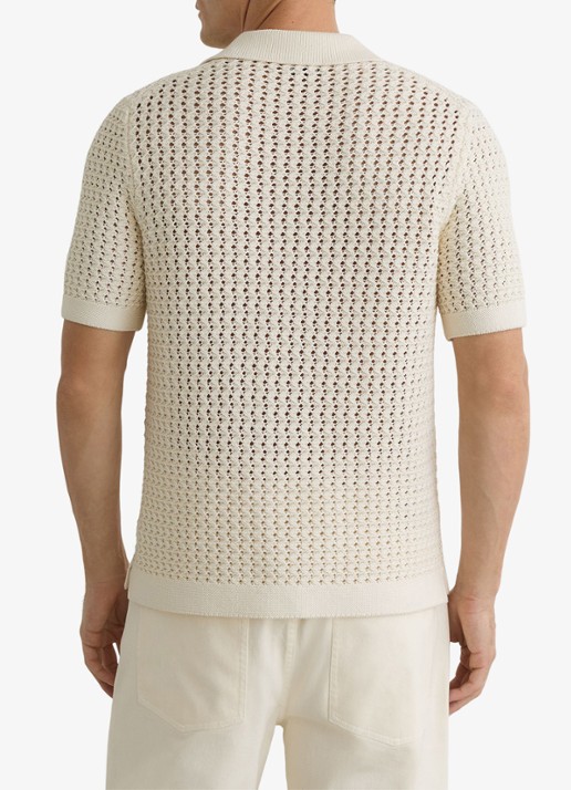 Reiss Bronwyn regular fit polo met opengewerkt dessin - achterkant white / wit