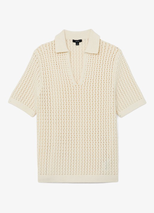 Reiss Bronwyn regular fit polo met opengewerkt dessin - voorkant 2 white / wit