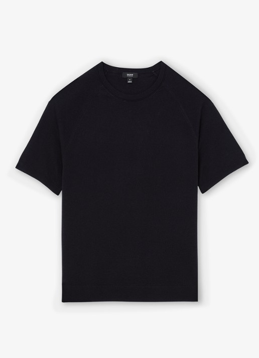 Reiss Brook T-shirt van merino wol met ronde hals - voorkant navy / blauw