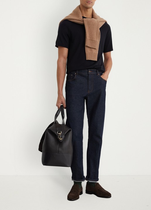 Reiss Brook T-shirt van merino wol met ronde hals - voorkant 2 navy / blauw