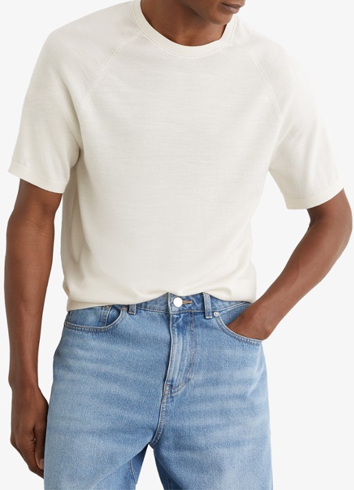 Reiss Brook T-shirt van merino wol met ronde hals - detail 4 wit
