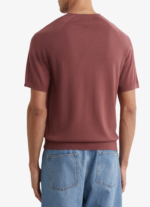 Reiss Brook T-shirt van merino wol met ronde hals - achterkant donkerrood