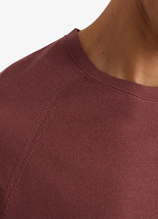 Reiss Brook T-shirt van merino wol met ronde hals - detail 3 donkerrood