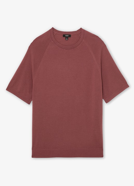 Reiss Brook T-shirt van merino wol met ronde hals - voorkant 5 donkerrood