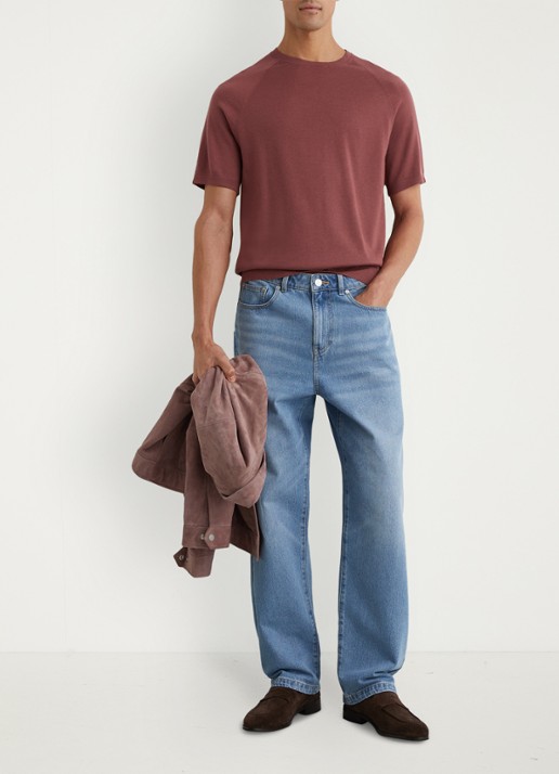 Reiss Brook T-shirt van merino wol met ronde hals - voorkant 6 donkerrood