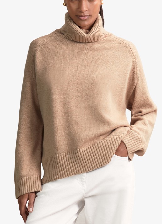 Reiss Brooklyn fijngebreide trui in wolblend - detail camel