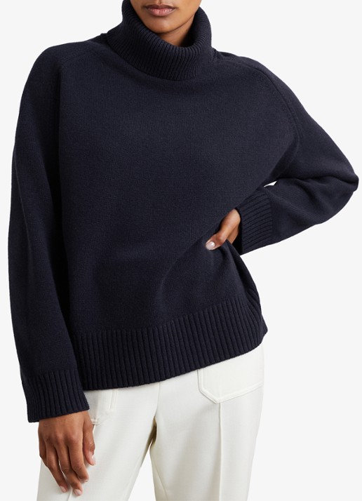 Reiss Brooklyn fijngebreide trui in wolblend - detail donkerblauw