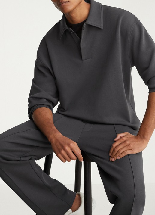 Reiss Brooks sweater met kraag - detail antraciet