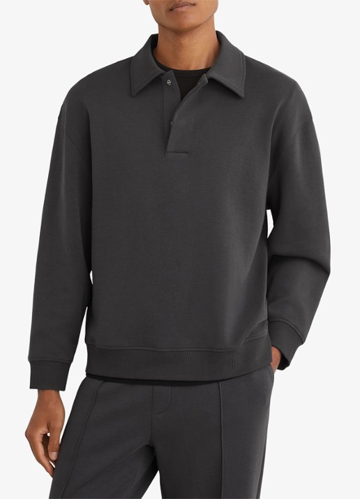 Reiss Brooks sweater met kraag - detail 3 antraciet