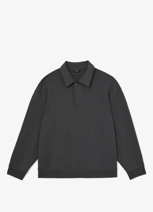 Reiss Brooks sweater met kraag - voorkant 6 antraciet
