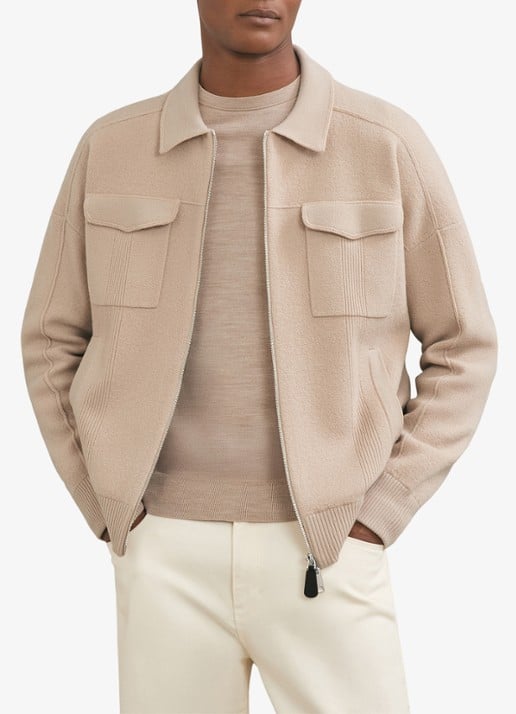 Reiss Calder fijngebreid vest van wol met borstzakken  - detail 4 camel