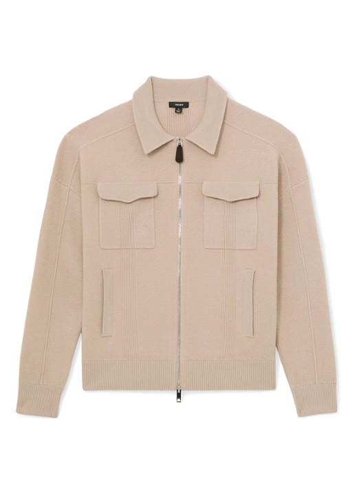 Reiss Calder fijngebreid vest van wol met borstzakken  - voorkant 2 camel