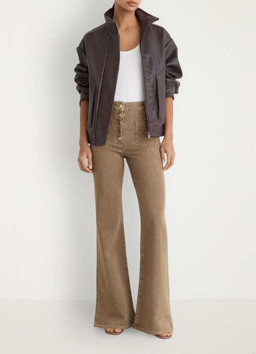 Reiss Cali high waist flared fit jeans met gekleurde wassing - detail 4 lichtbruin
