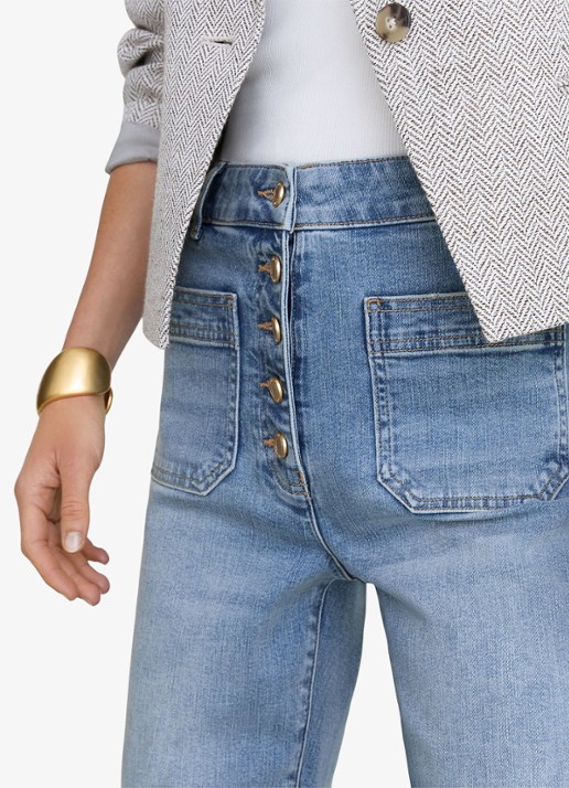 Reiss Cali high waist flared jeans met opgestikte zakken - detail 4 light blue / lichtblauw