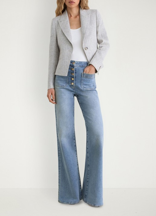 Reiss Cali high waist flared jeans met opgestikte zakken - voorkant 8 light blue / lichtblauw