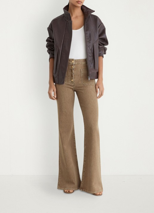 Reiss Cali high waist flared jeans met opgestikte zakken - voorkant 7 bruin