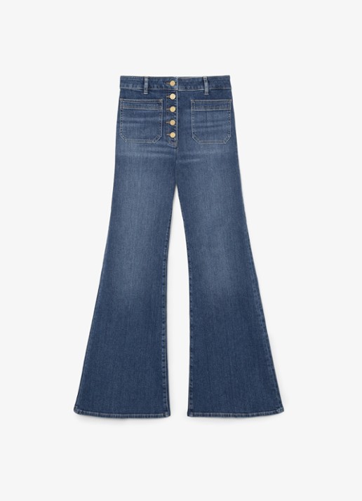 Reiss Cali high waist flared jeans met opgestikte zakken - voorkant indigo