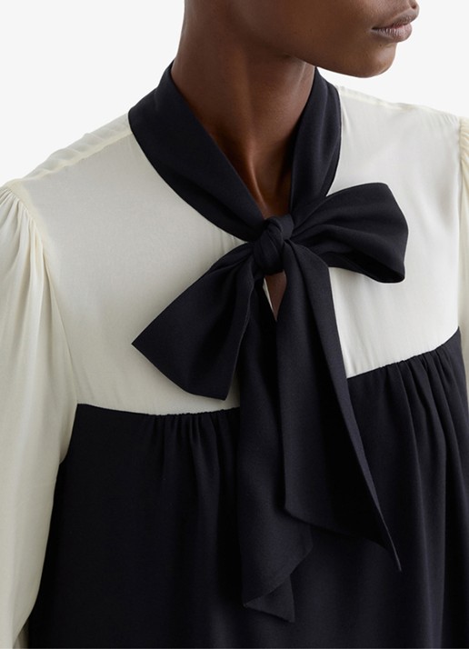 Reiss Cam mini tuniekjurk met sjaalkraag  - detail 2 donkerblauw