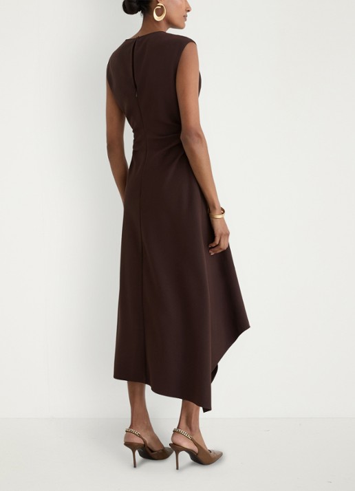 Reiss Camilla midi jurk met asymmetrische zoom - achterkant bruin